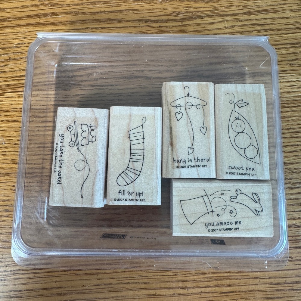 Stampin Up Event Full Rubber Stamp Set 5pc Wood Mount Holiday Celebration